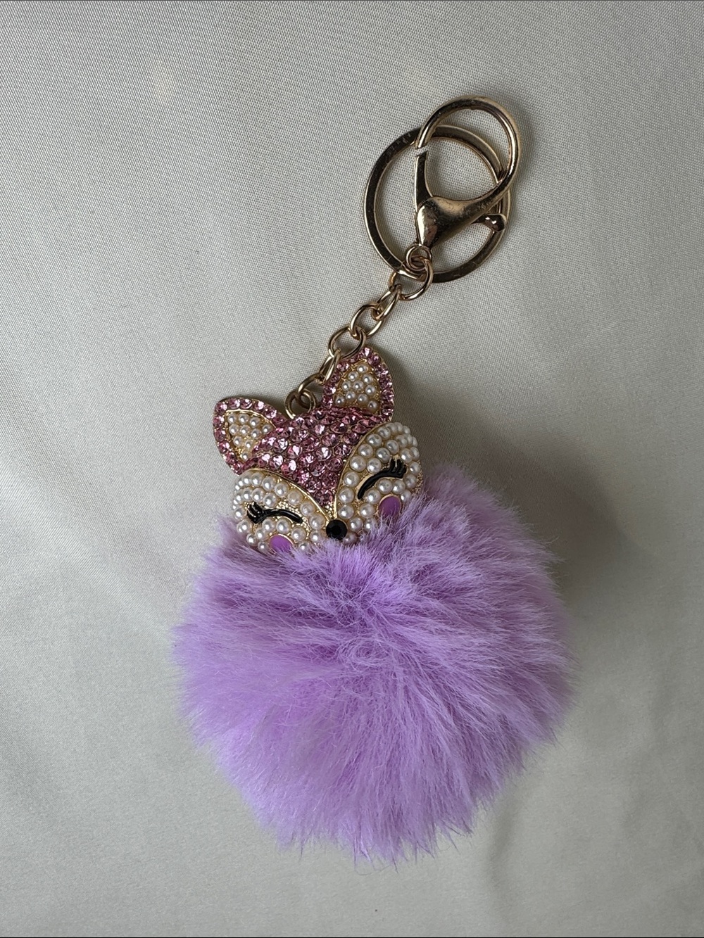 Rhinestone Fox Pom Pom Keychain